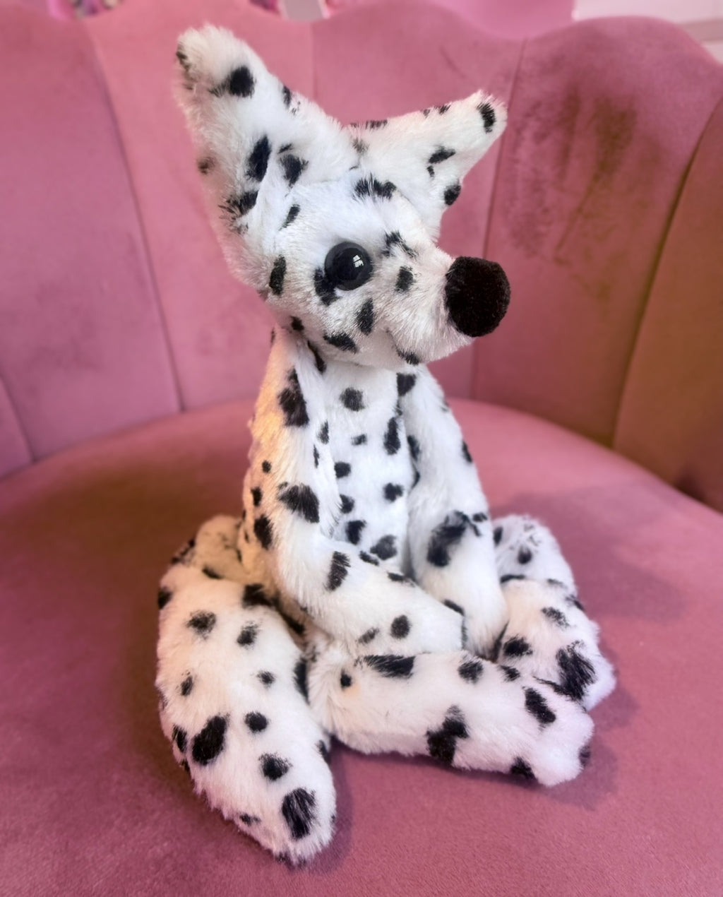 RESERVED - DALMATION FOX - Handmade Luxury Weighted Plush Fluffy Fox Doll