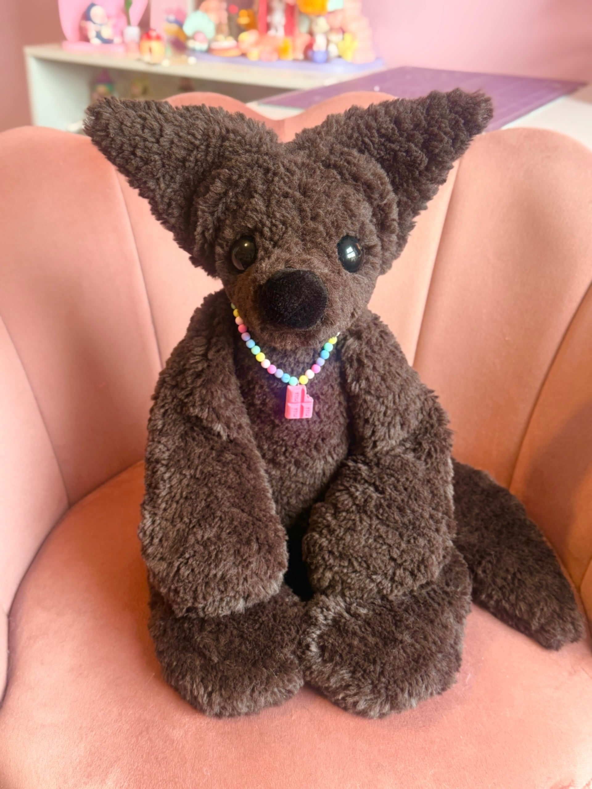XL CURLY CHOCOLATE FOX - Handmade Luxury Weighted Plush Doll