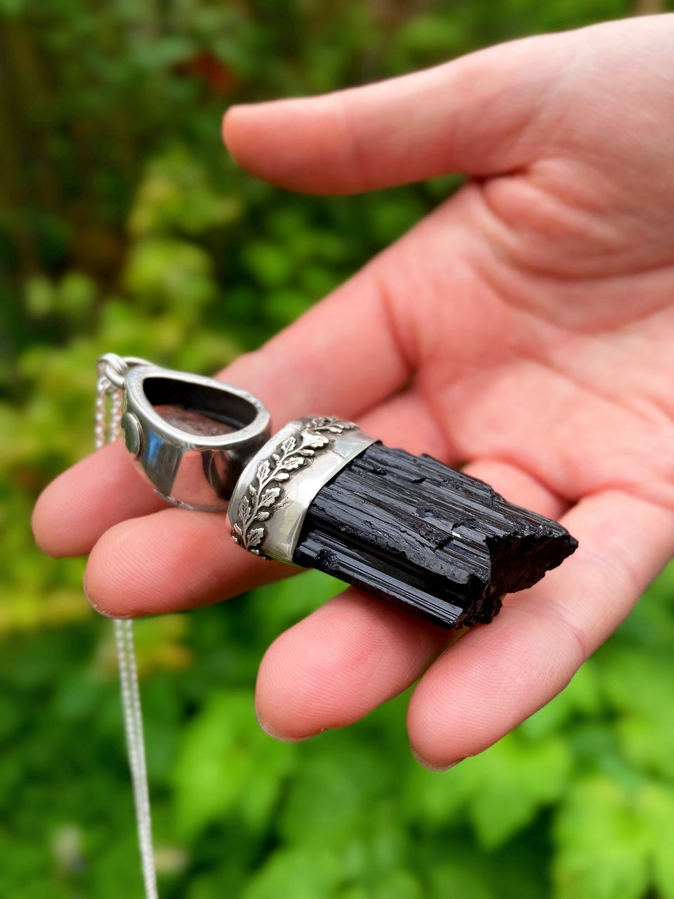 ꩜LIMINAL LANDS꩜ Handmade Sterling Silver Necklace with Black Tourmaline & Garden Quartz