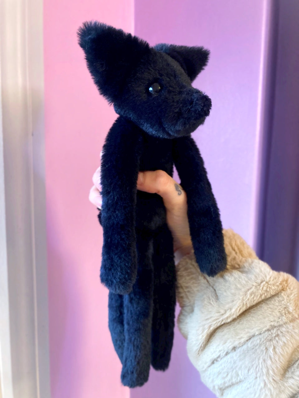 ONYX FOX (A) - Handmade Luxury Weighted Plush Fluffy Fox Doll