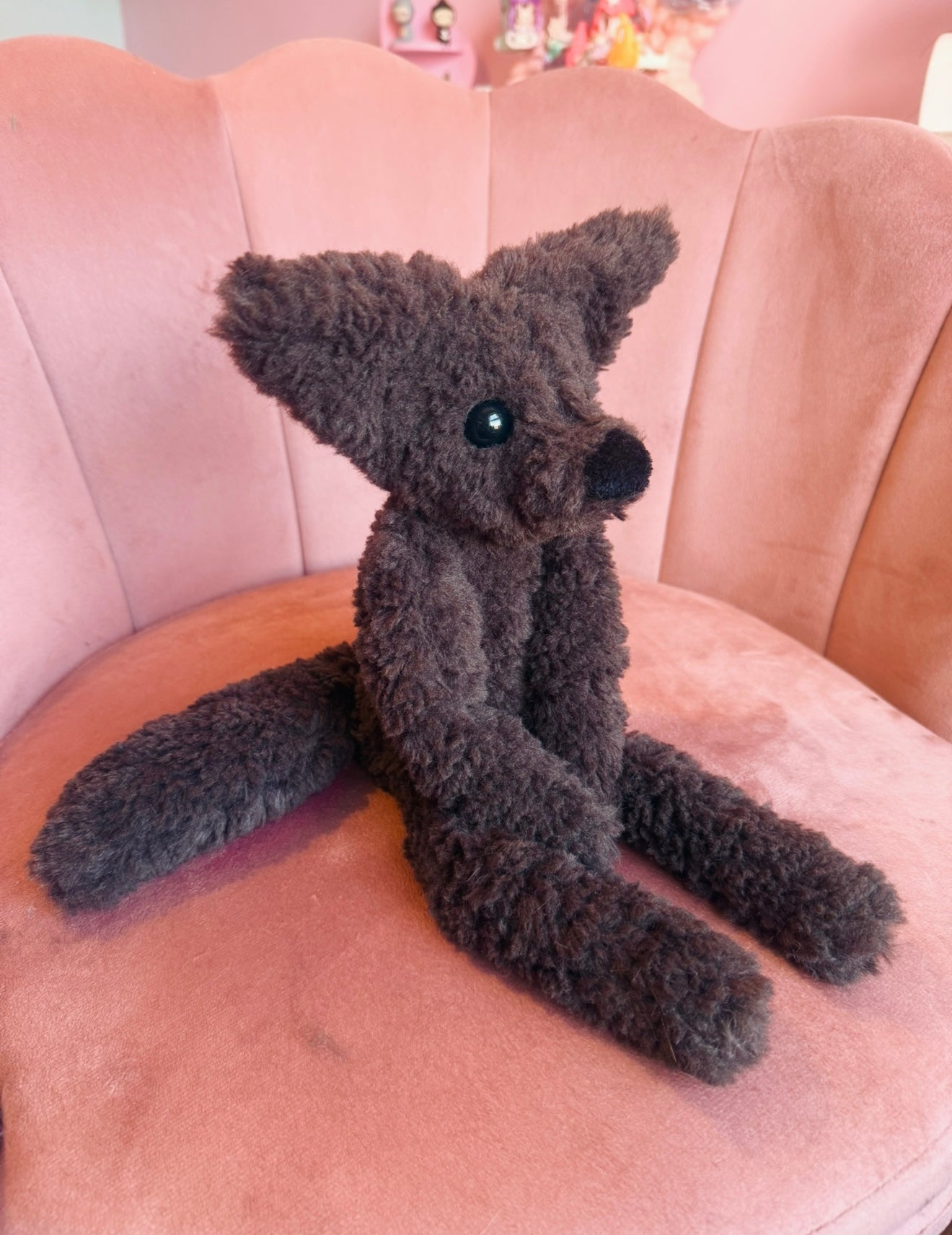 LARGE CURLY CHOCOLATE FOX (C) - Handmade Luxury Weighted Plush Doll