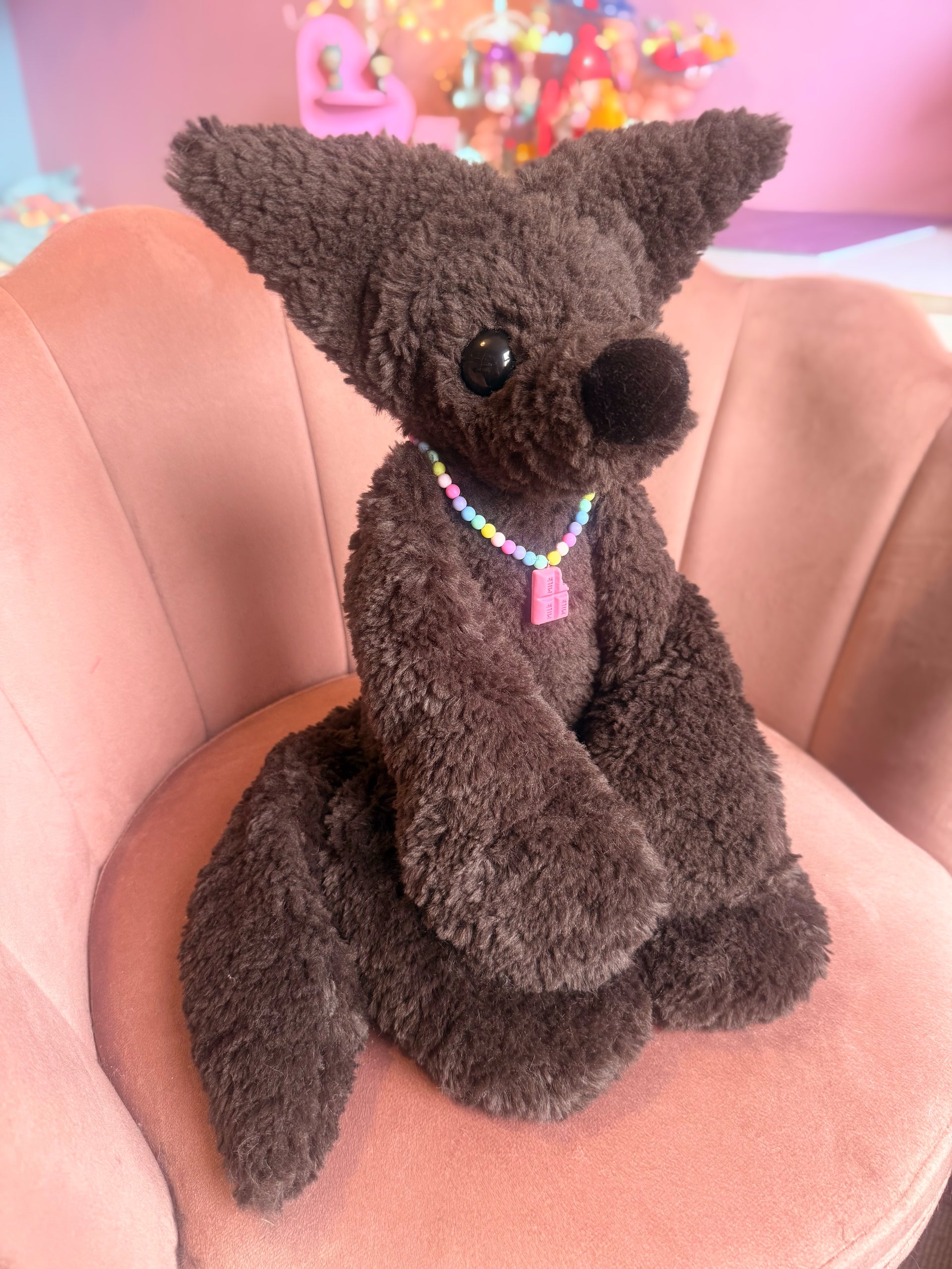 XL CURLY CHOCOLATE FOX - Handmade Luxury Weighted Plush Doll