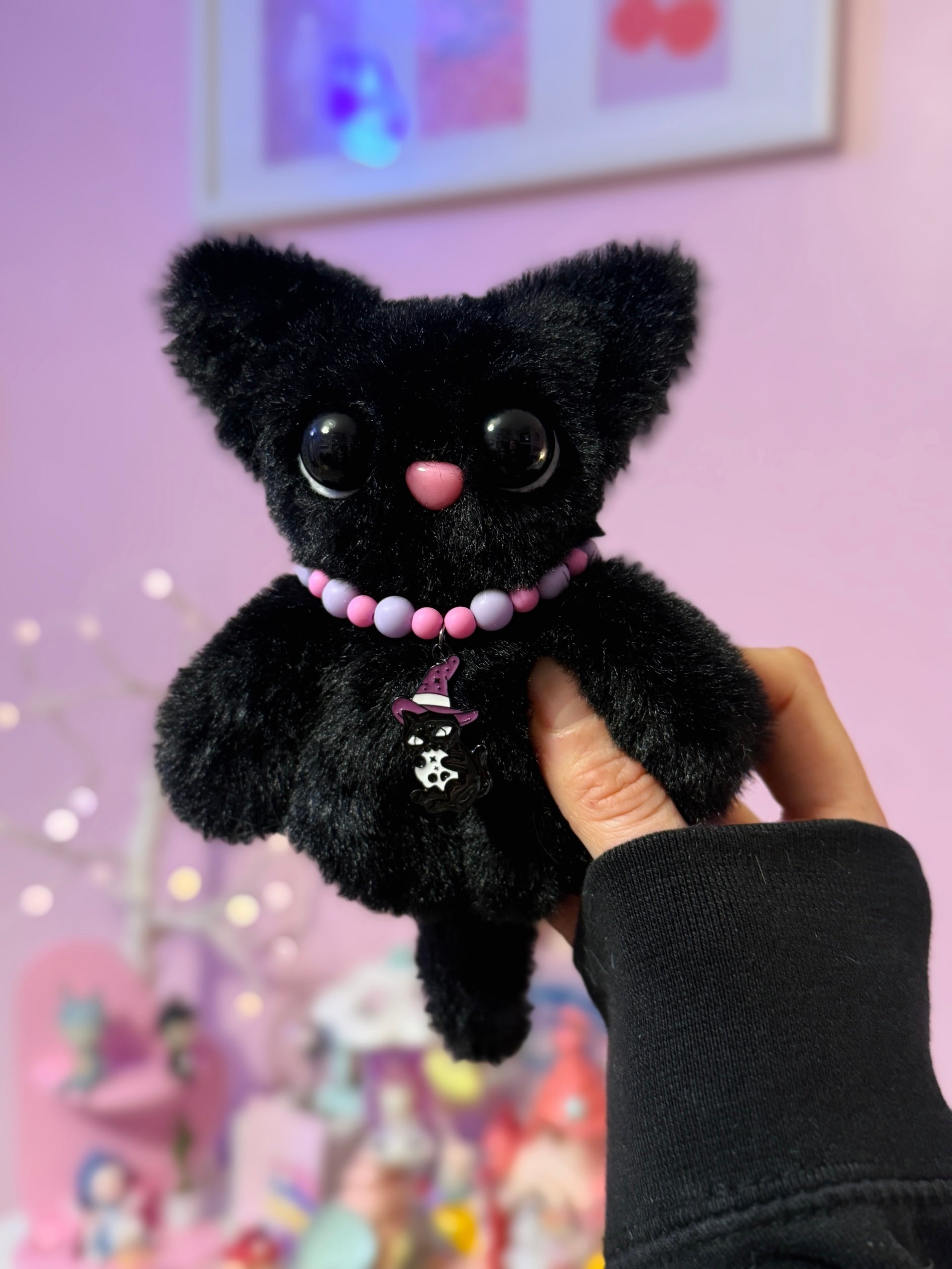 BLACK CAT PALMPUFF - Handmade Mini Luxury Weighted Doll