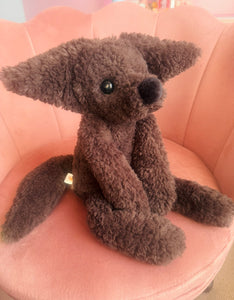 BIG CURLY CHOCOLATE FOX - Handmade Luxury Weighted Plush Doll