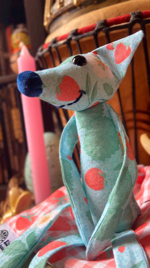 “STRAWBERRY SKIES” FOX CUB - Handmade Weighted Cotton Fox Doll (Please read description)