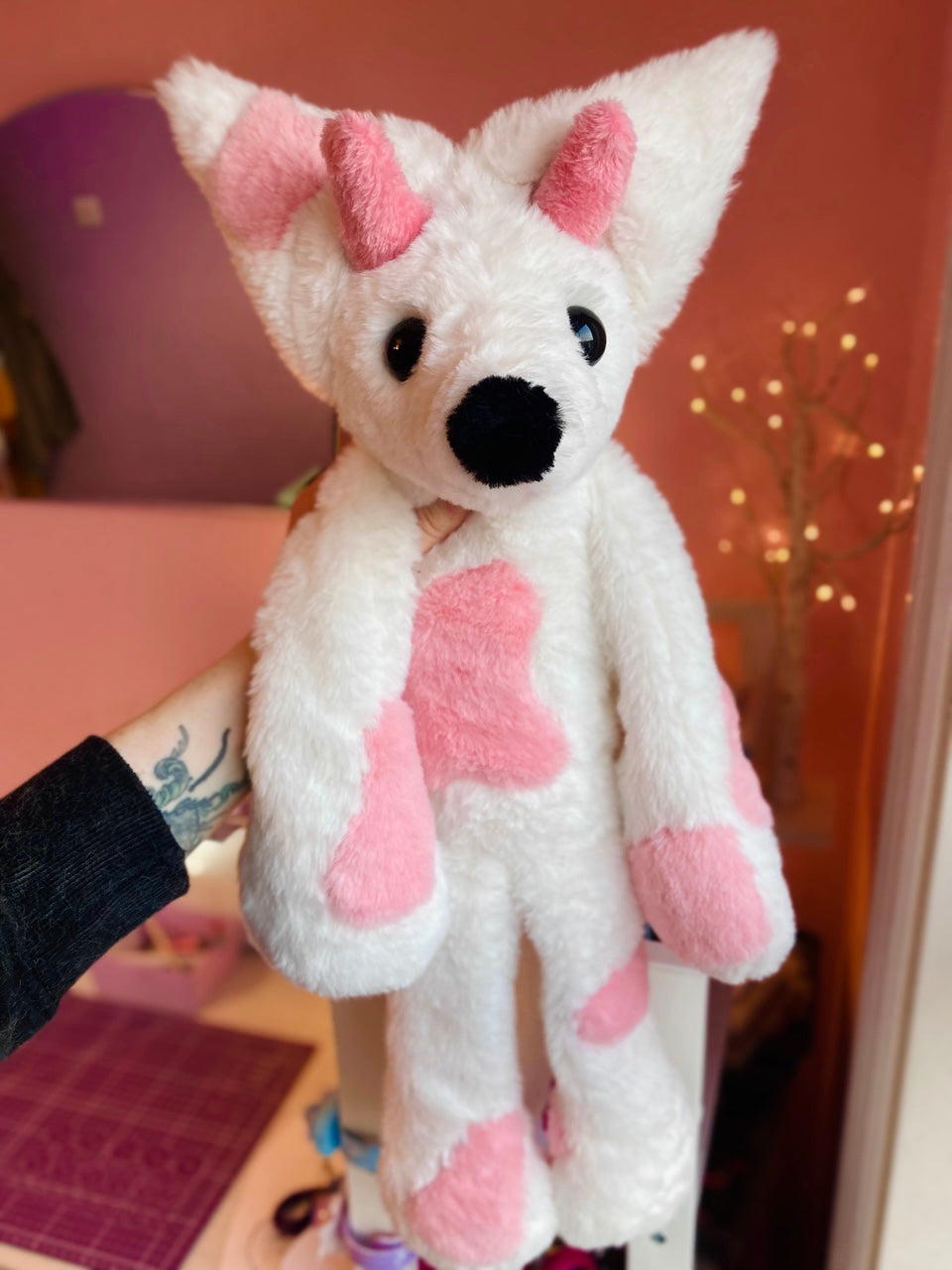 XL STRAWBERRY MILK FOX - Handmade Luxury Weighted Fox Doll