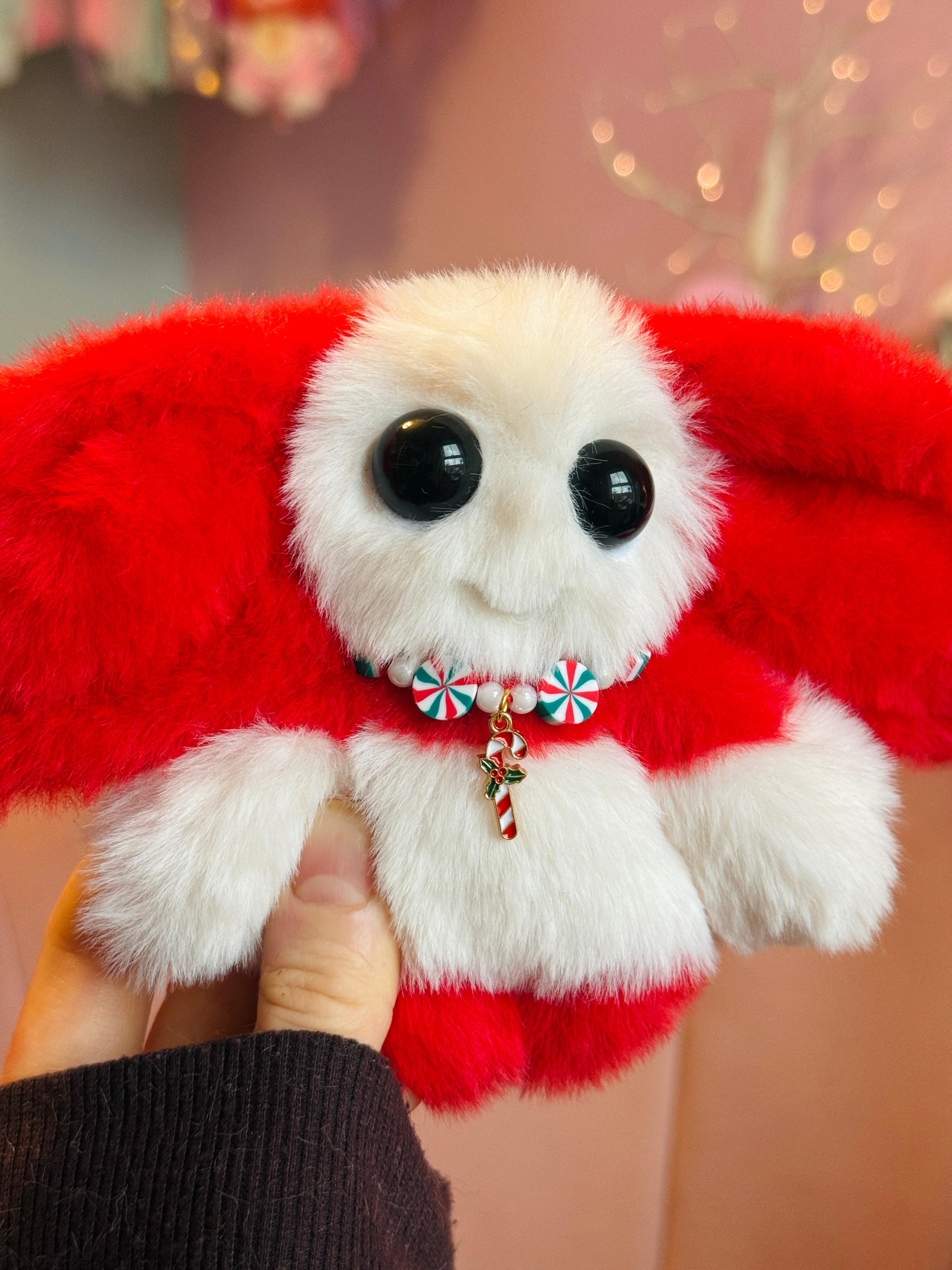 CANDY CANE GOBLIN PALMPUFF - Handmade Mini Luxury Weighted Doll