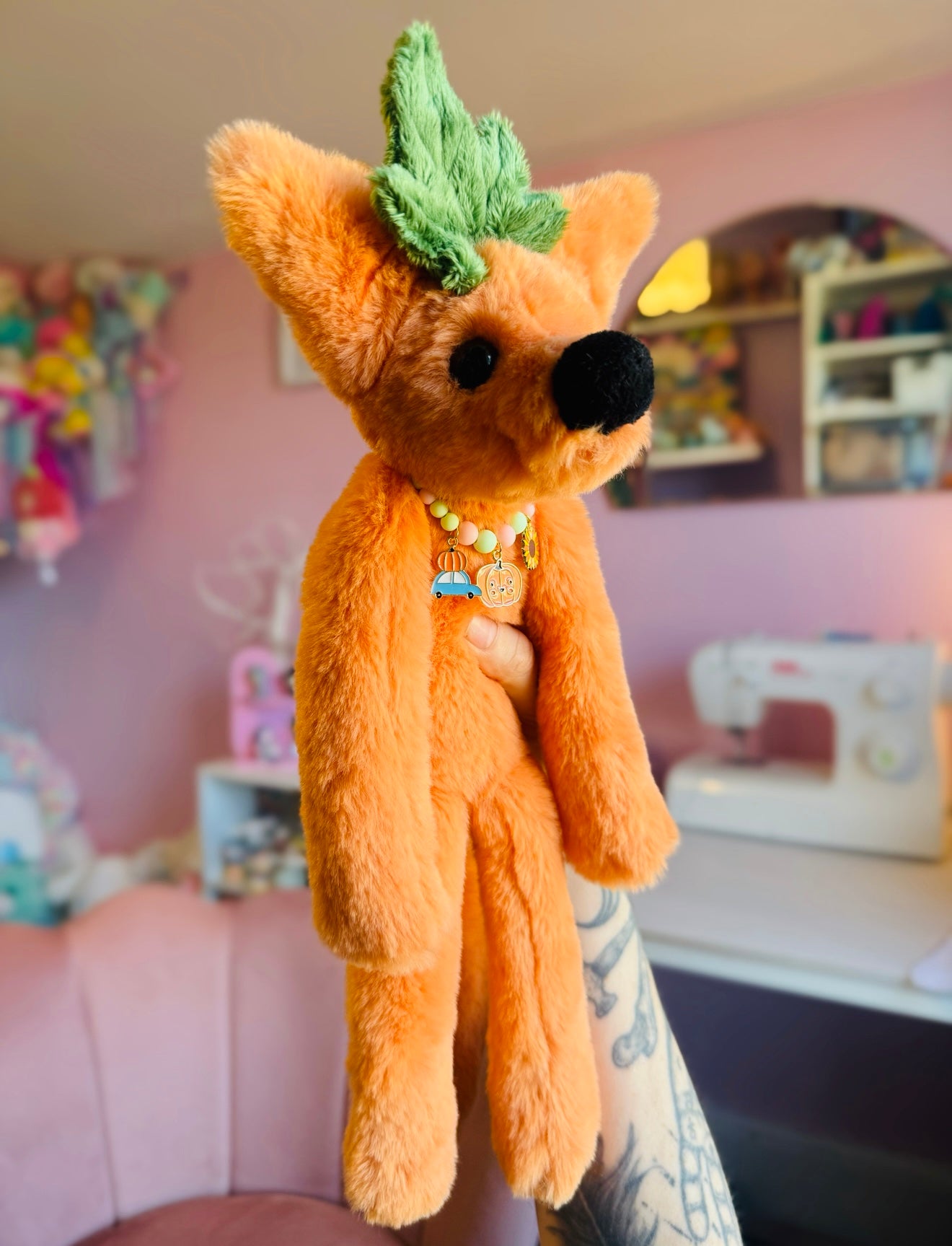 LARGE PUMPKIN PATCH FOX - Handmade Luxury Weighted Plush Fluffy Fox Doll