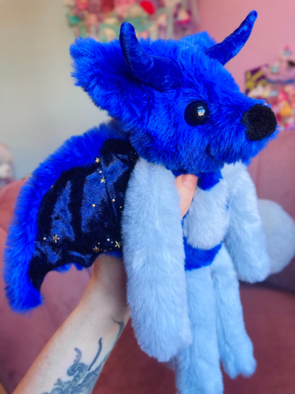 BLUE MOON DRAGON FOX - Handmade Luxury Weighted Plush Fluffy Fox Doll