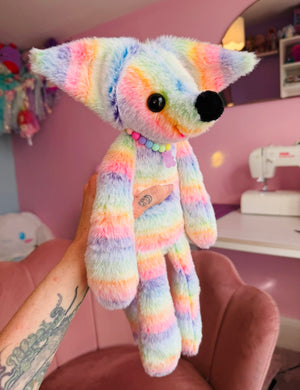 BIG RAINBOW SHERBET FOX - Handmade Luxury Weighted Fox Doll