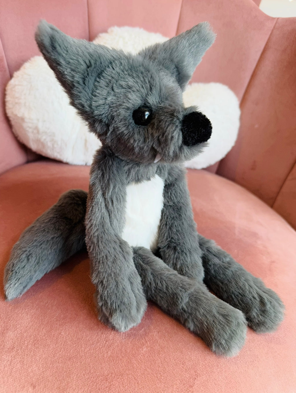 GREY WOLF (B) - Handmade Luxury Weighted Plush Fluffy Fox Doll