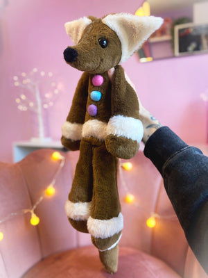 XL GINGERBREAD FOX - Handmade Luxury Weighted Plush Fluffy Fox Doll