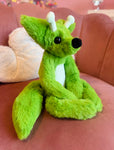 LARGE GLOW-IN-THE-DARK GREEN ALIEN FOX - Handmade Luxury Weighted Plush Fluffy Fox Doll