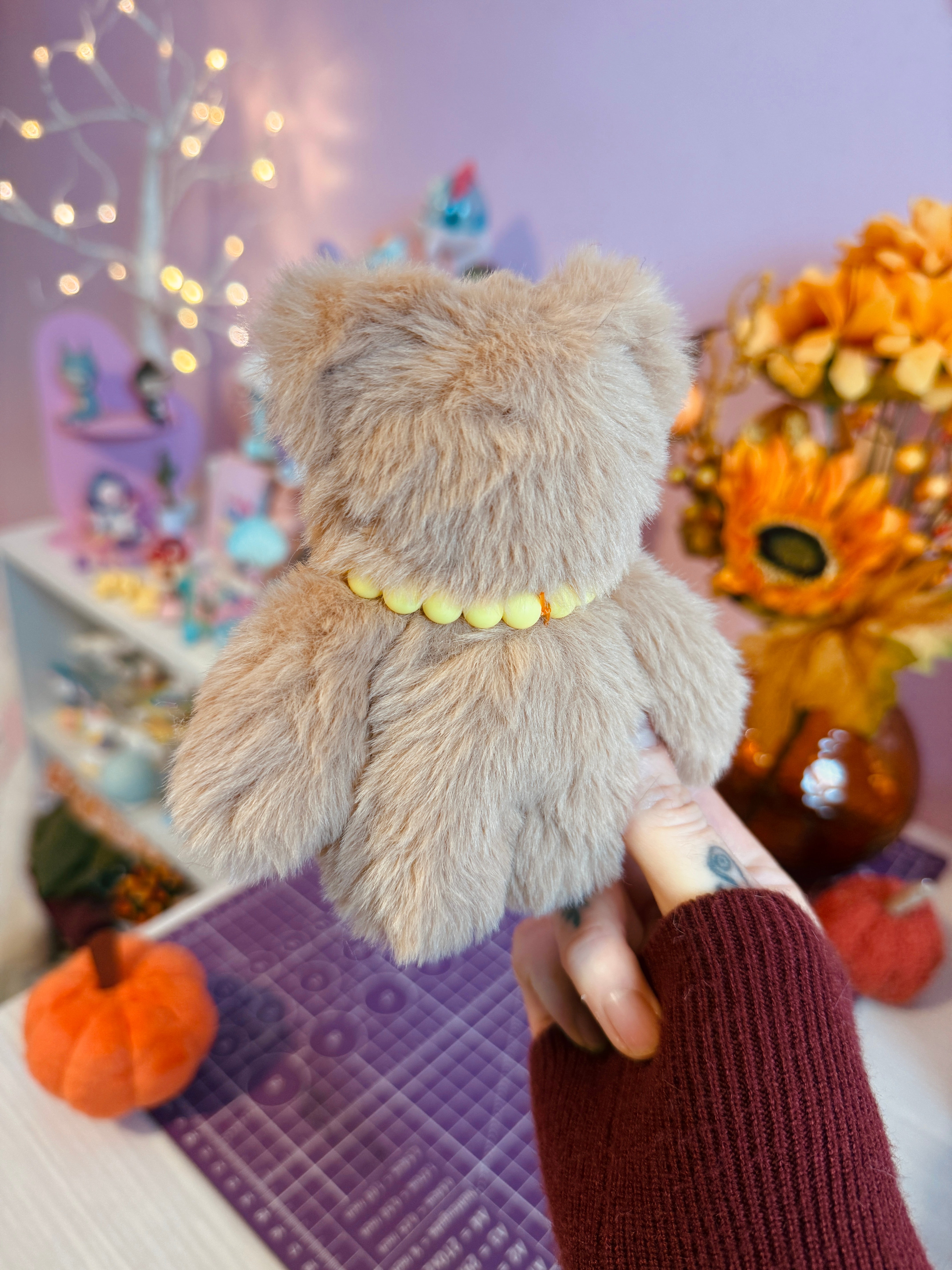 HONEY BEAR PALMPUFF (A) - Handmade Mini Luxury Weighted Doll