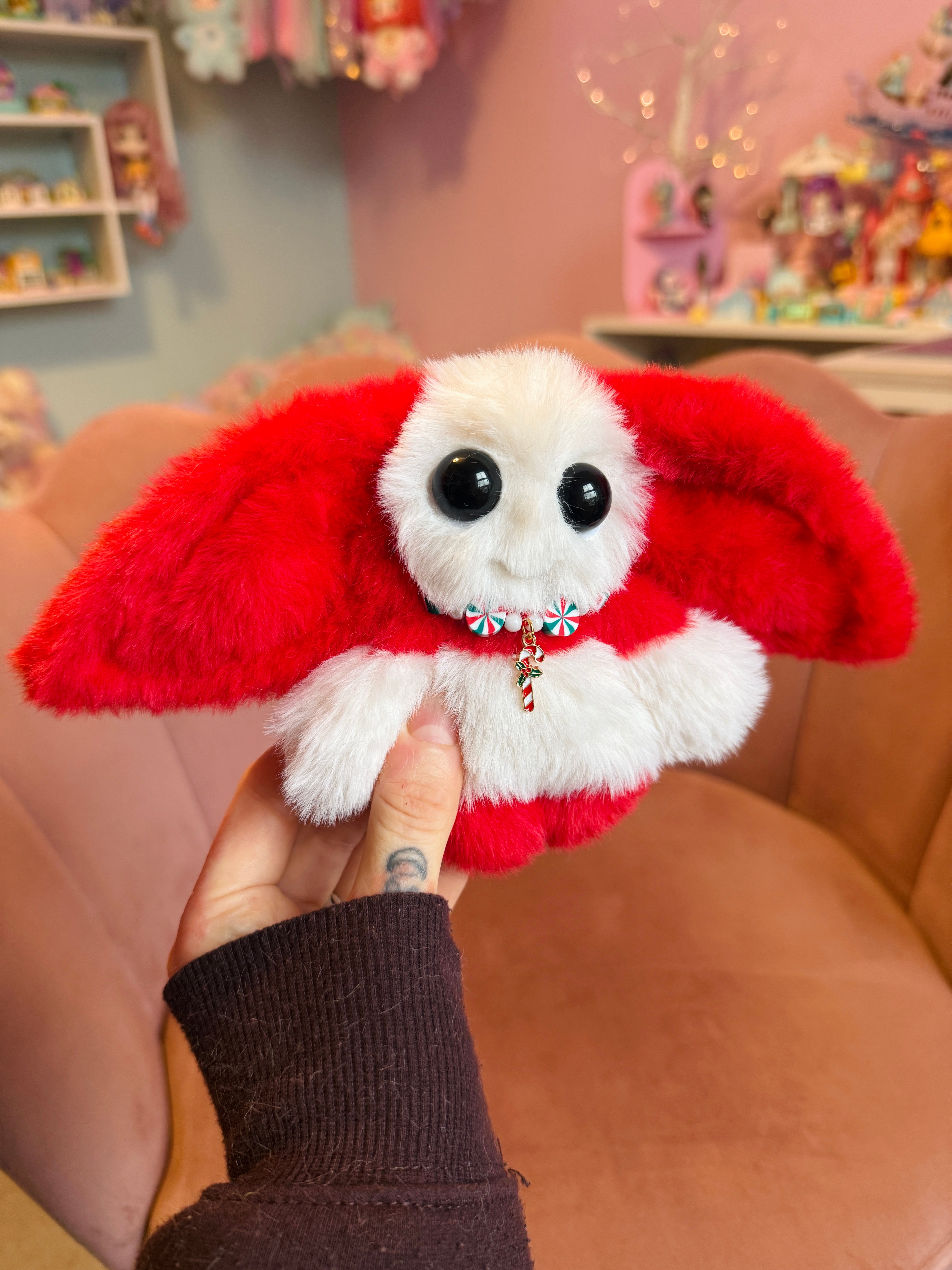 CANDY CANE GOBLIN PALMPUFF - Handmade Mini Luxury Weighted Doll