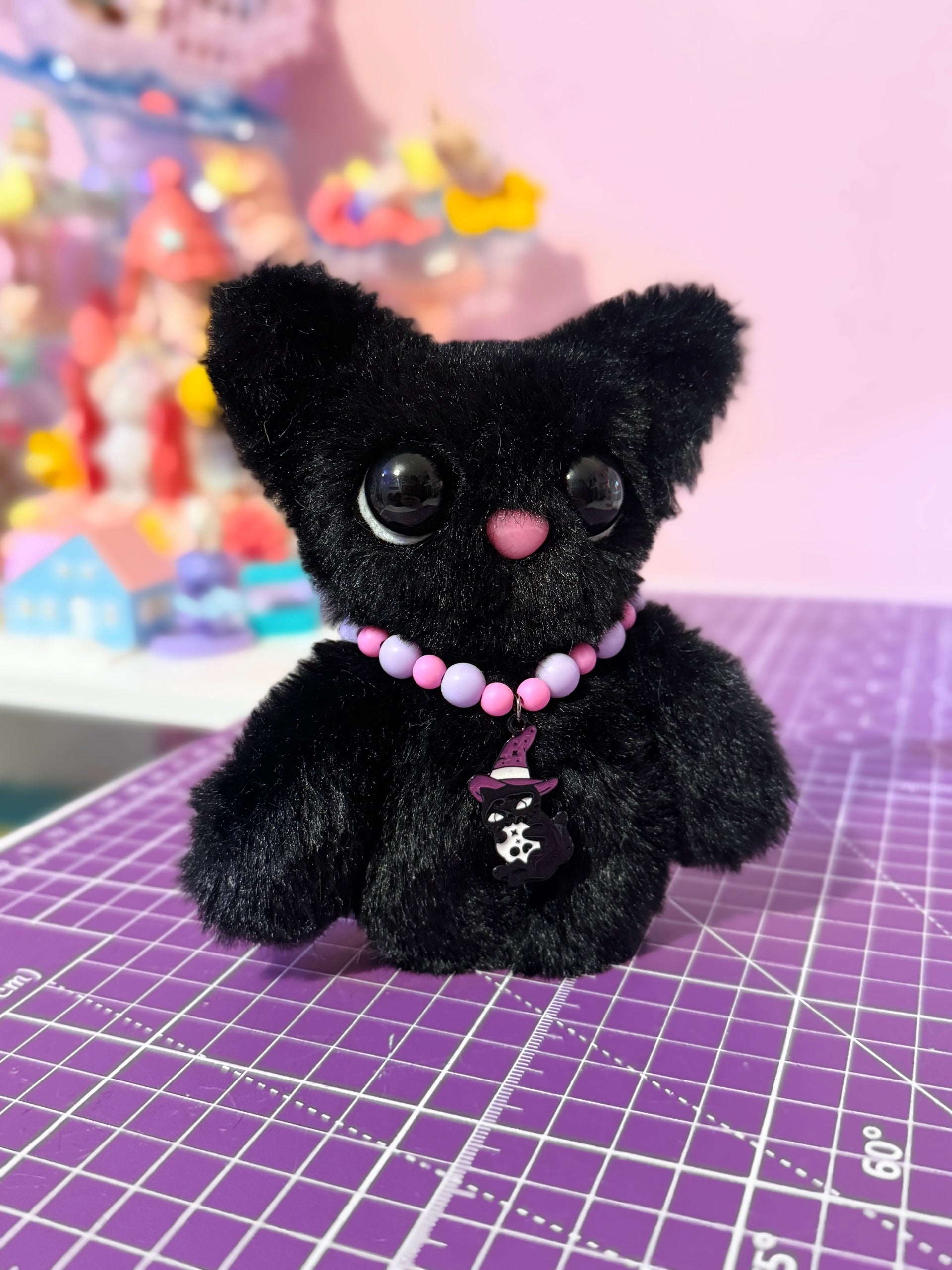 BLACK CAT PALMPUFF - Handmade Mini Luxury Weighted Doll