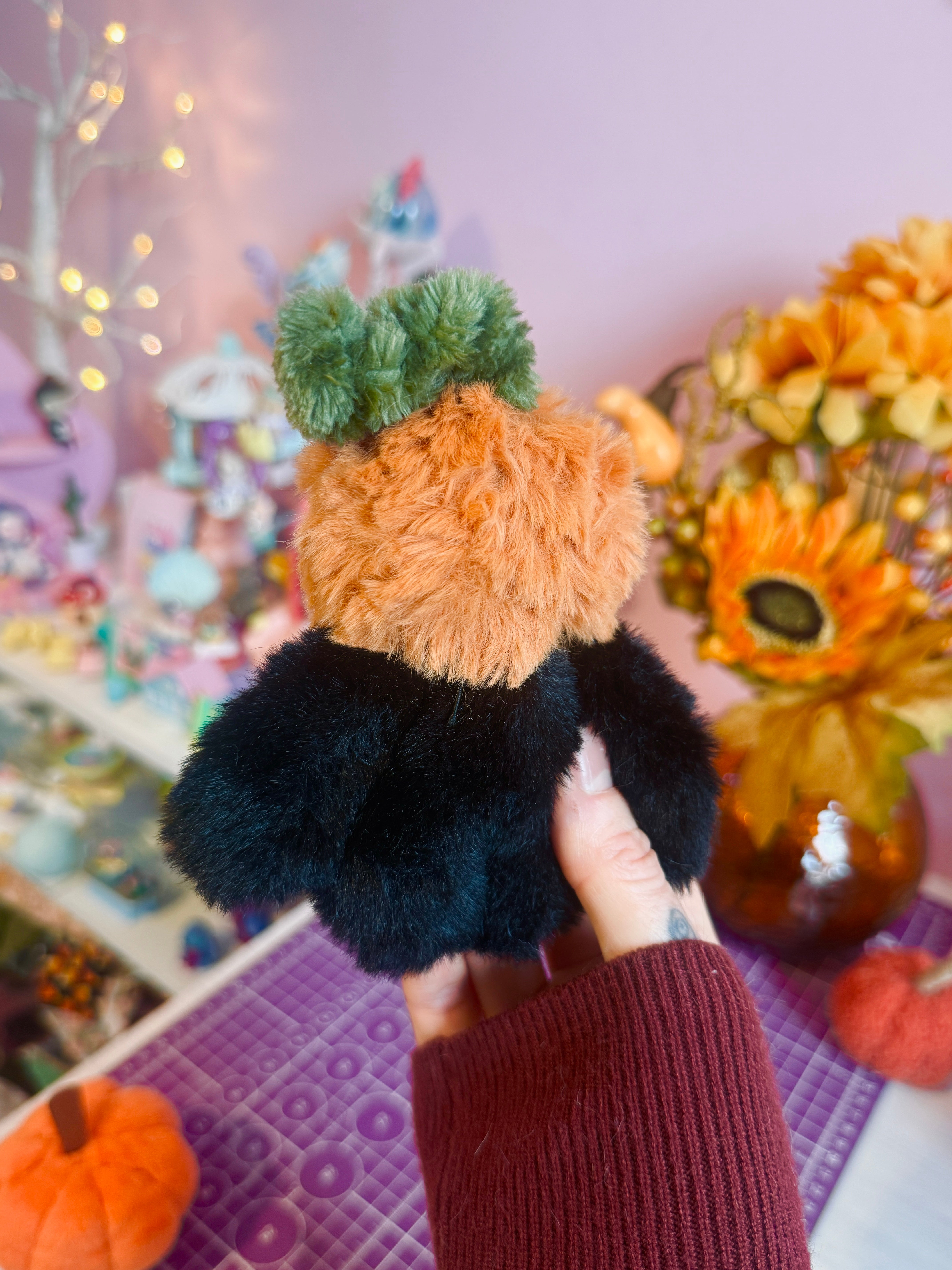 PUMPKIN PICKER PALMPUFF (B) - Handmade Mini Luxury Weighted Doll