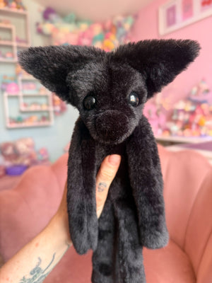 ONYX FOX (A) - Handmade Luxury Weighted Plush Fluffy Fox Doll
