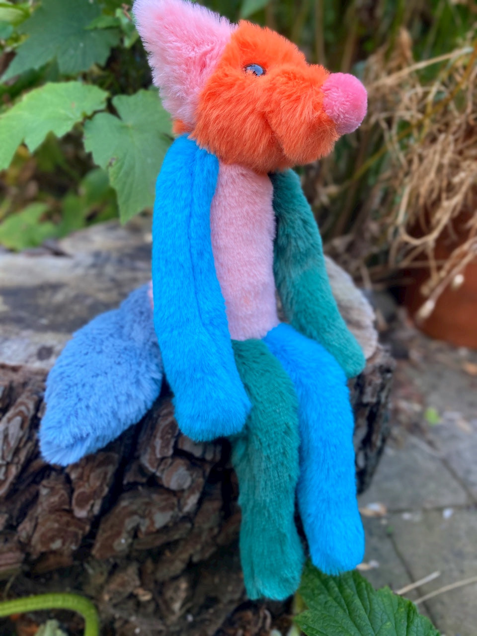 COLOUR BLOCK FOX - Handmade Luxury Weighted Plush Fluffy Fox Doll