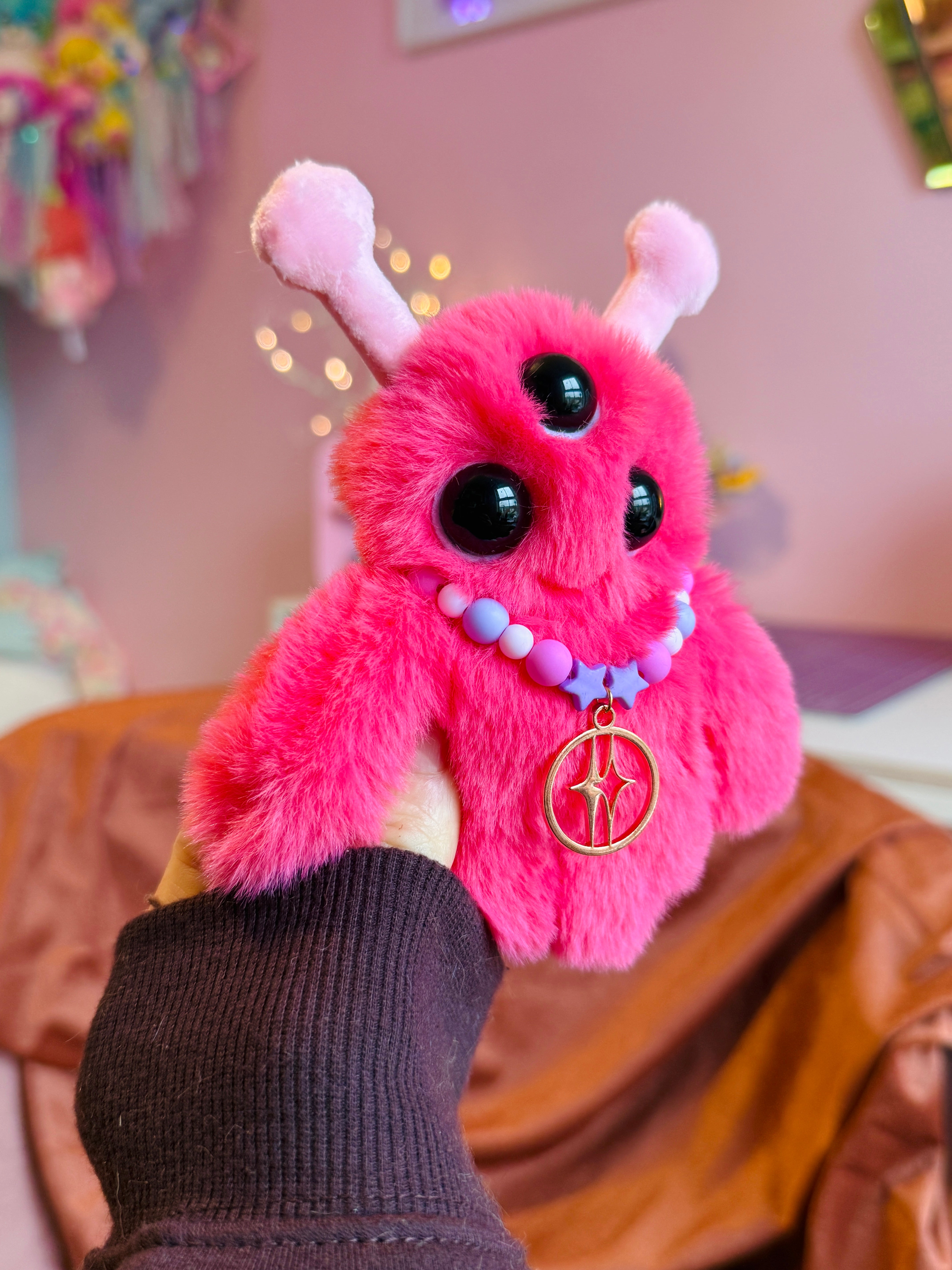 PINK ALIEN PALMPUFF - Handmade Mini Luxury Weighted Doll