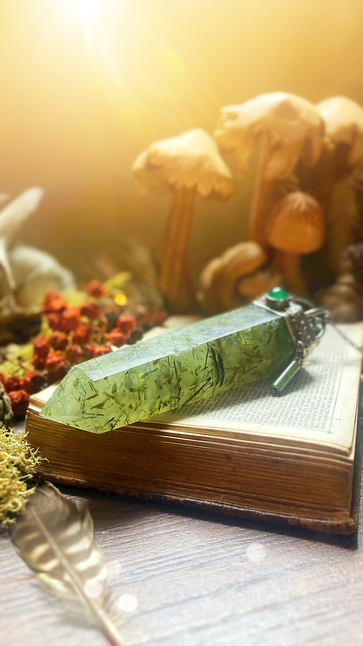꩜ SACRED GROVE ꩜ Handmade Sterling Silver Forest Talisman with Prehnite Crystal, Green Agate, Jade & Turquoise Beads