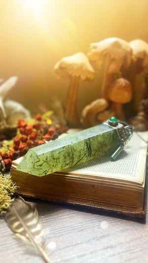 ꩜ SACRED GROVE ꩜ Handmade Sterling Silver Forest Talisman with Prehnite Crystal, Green Agate, Jade & Turquoise Beads