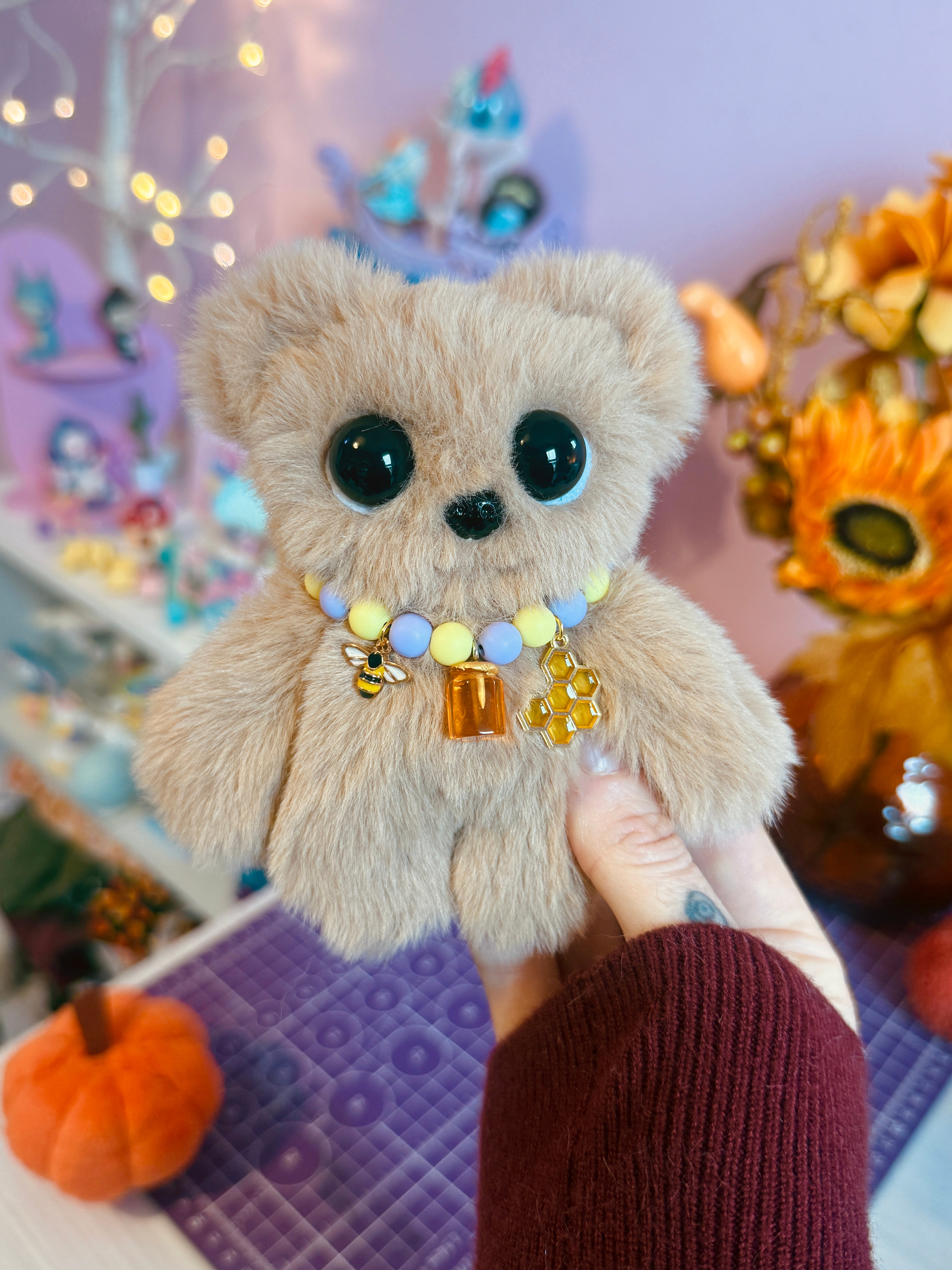 HONEY BEAR PALMPUFF (B) - Handmade Mini Luxury Weighted Doll