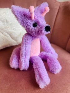 GLOW-IN-THE-DARK LAVENDER ALIEN FOX - Handmade Luxury Weighted Plush Fluffy Fox Doll