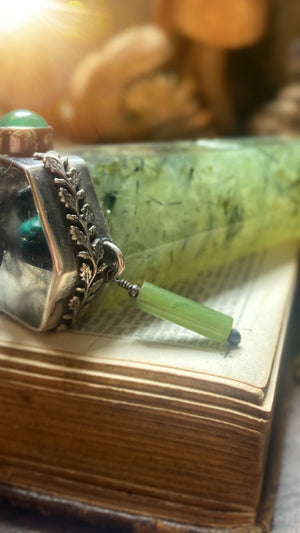 ꩜ SACRED GROVE ꩜ Handmade Sterling Silver Forest Talisman with Prehnite Crystal, Green Agate, Jade & Turquoise Beads
