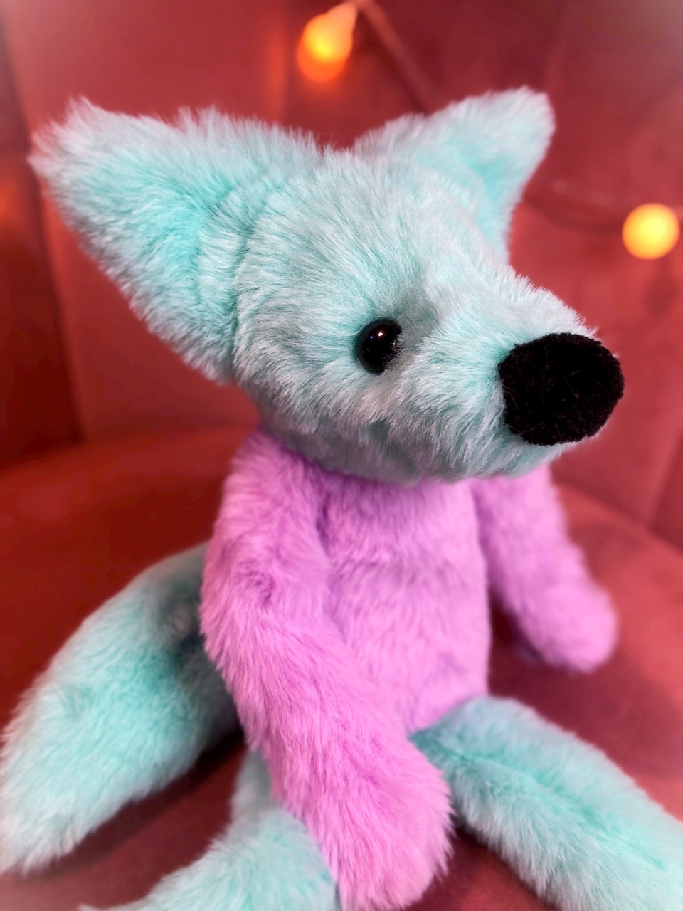 COSMIC COLOURBLOCK FOX (A) - Handmade Luxury Weighted Plush Fluffy Fox Doll
