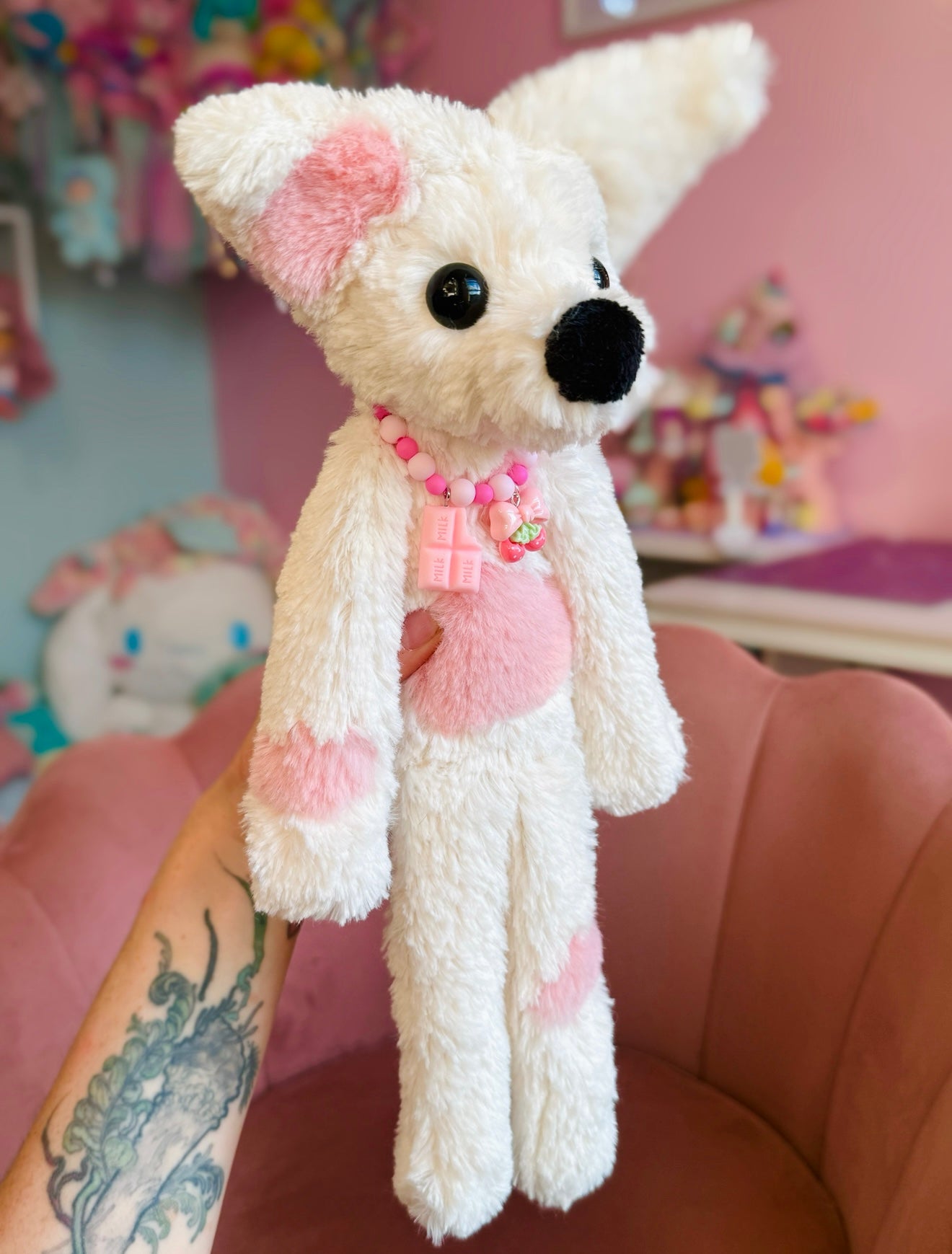 STRAWBERRY MILK FOX - Handmade Luxury Weighted Plush Fluffy Fox Doll
