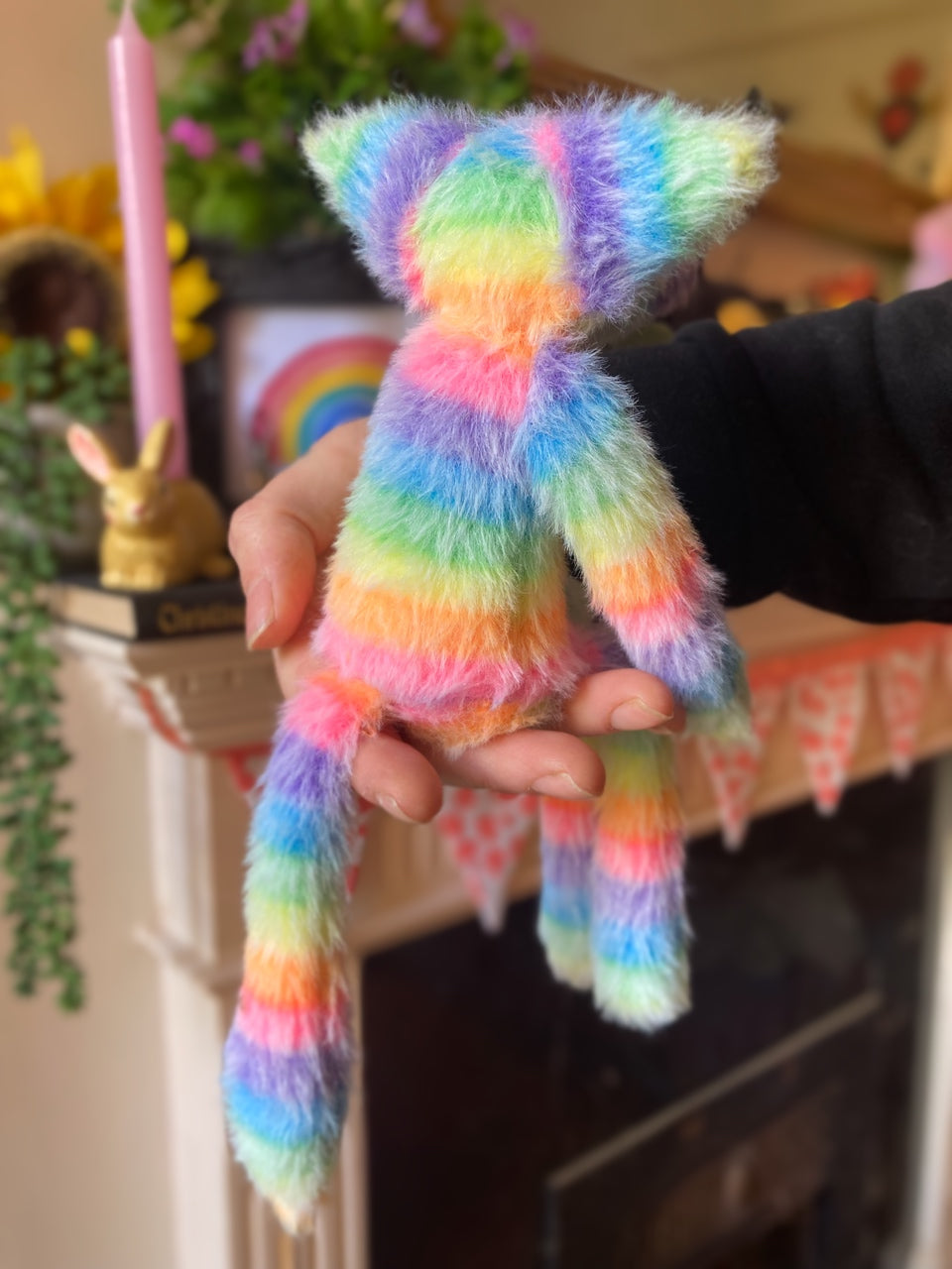 RAINBOW SHERBET FLUFFY FOX CUB (C) - Handmade Weighted Plush Fox Doll