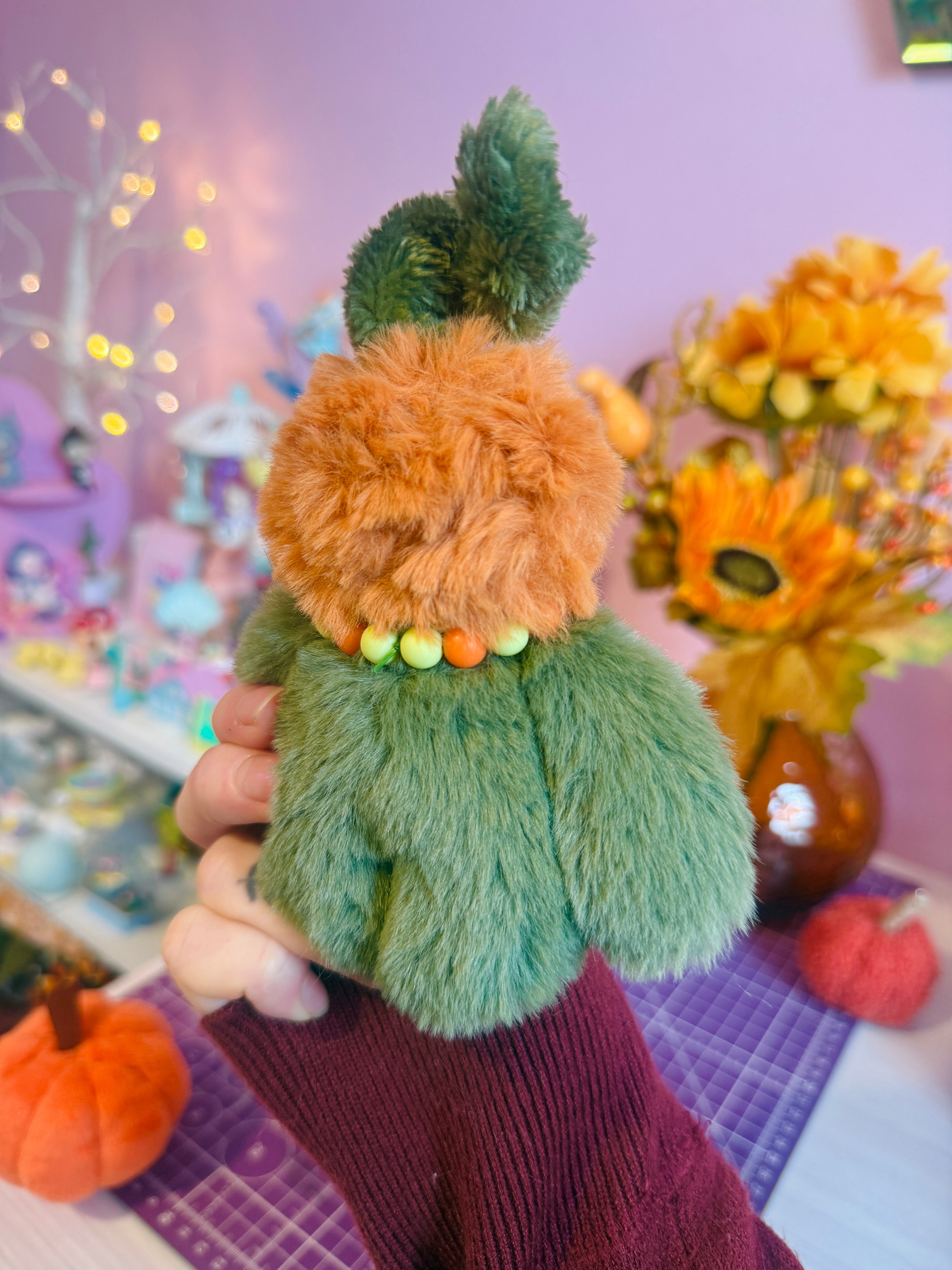 PUMPKIN PICKER PALMPUFF (A) - Handmade Mini Luxury Weighted Doll