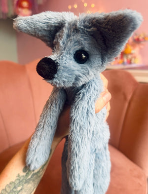 DUSKY BLUE FOX - Handmade Luxury Weighted Plush Fluffy Fox Doll