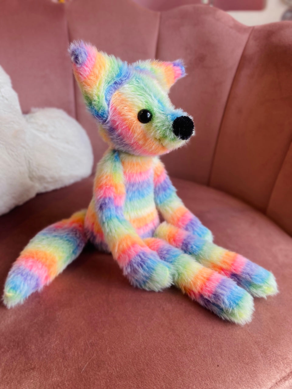 RAINBOW SHERBET FOX (C) - Handmade Luxury Weighted Fox Doll