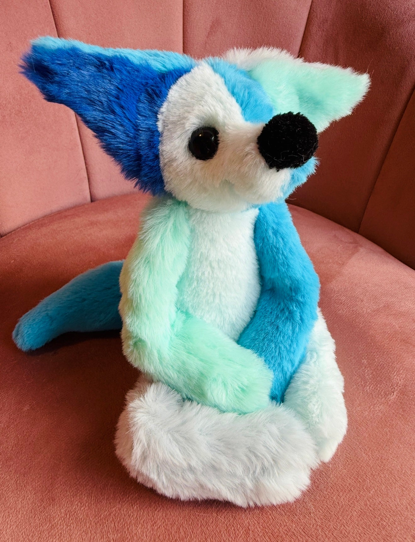 COLOURBLOCK (BLUE) FOX - Handmade Luxury Weighted Plush Fluffy Fox Doll
