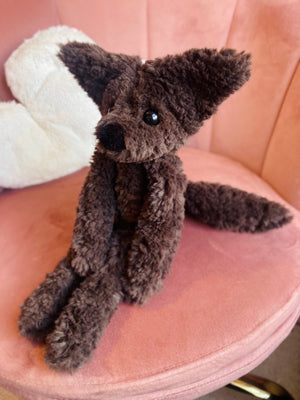 LARGE CURLY CHOCOLATE FOX (A) - Handmade Luxury Weighted Plush Doll