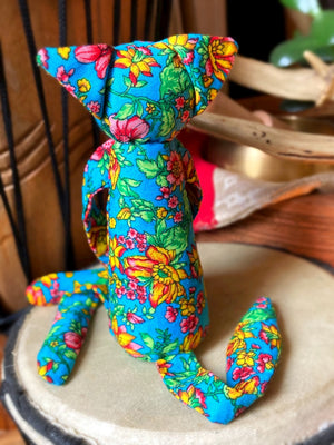 GARDEN PARTY FOX CUB (BLUE) - Handmade Weighted Cotton Fox Doll