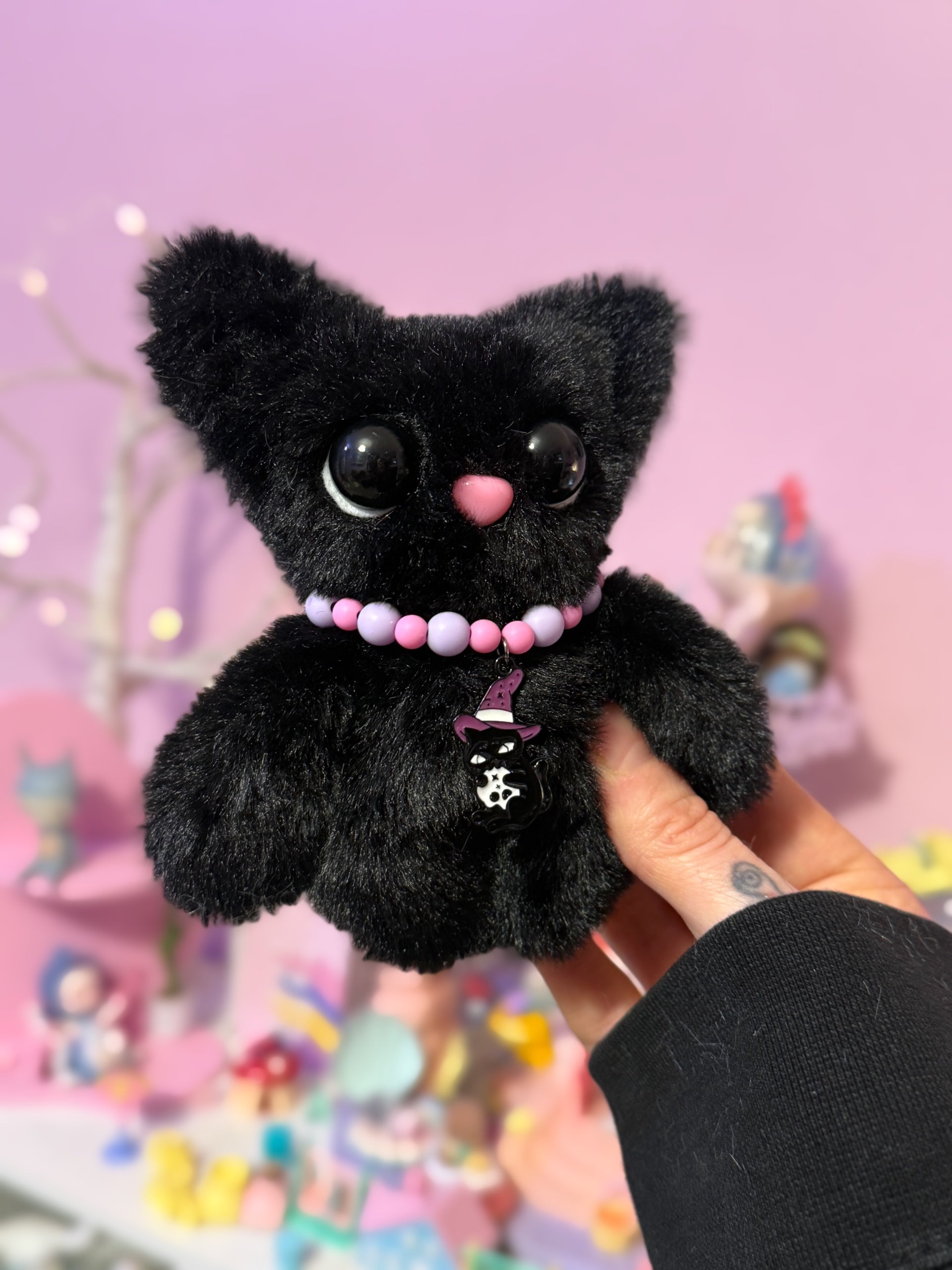 BLACK CAT PALMPUFF - Handmade Mini Luxury Weighted Doll