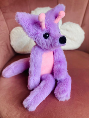 GLOW-IN-THE-DARK LAVENDER ALIEN FOX - Handmade Luxury Weighted Plush Fluffy Fox Doll