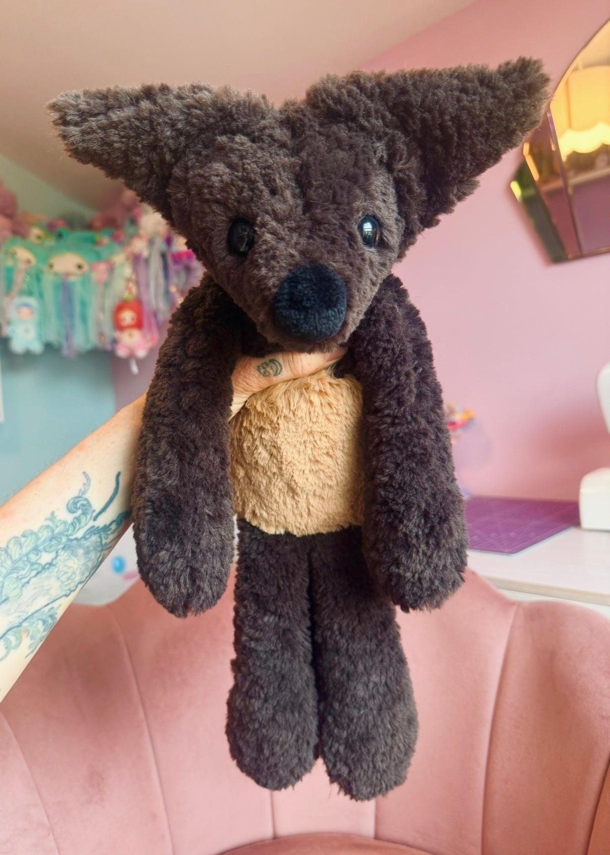 BIG CURLY CHOCOLATE FUDGE FOX - Handmade Luxury Weighted Plush Doll