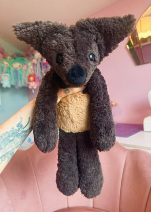 BIG CURLY CHOCOLATE FUDGE FOX - Handmade Luxury Weighted Plush Doll