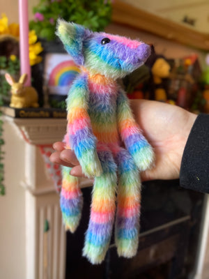 RAINBOW SHERBET FLUFFY FOX CUB (C) - Handmade Weighted Plush Fox Doll