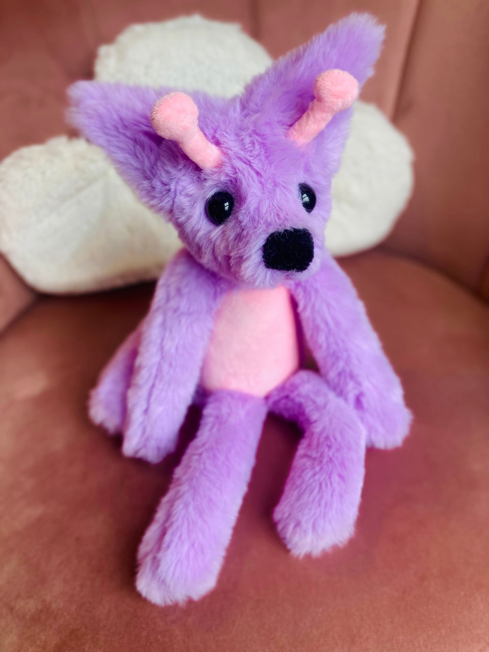 GLOW-IN-THE-DARK LAVENDER ALIEN FOX - Handmade Luxury Weighted Plush Fluffy Fox Doll