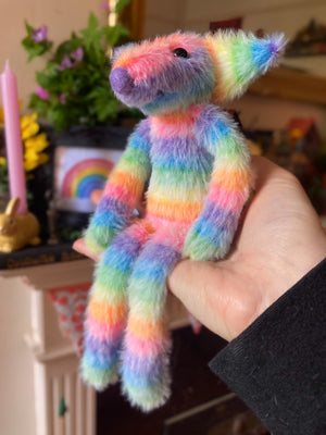 RAINBOW SHERBET FLUFFY FOX CUB (B) - Handmade Weighted Plush Fox Doll