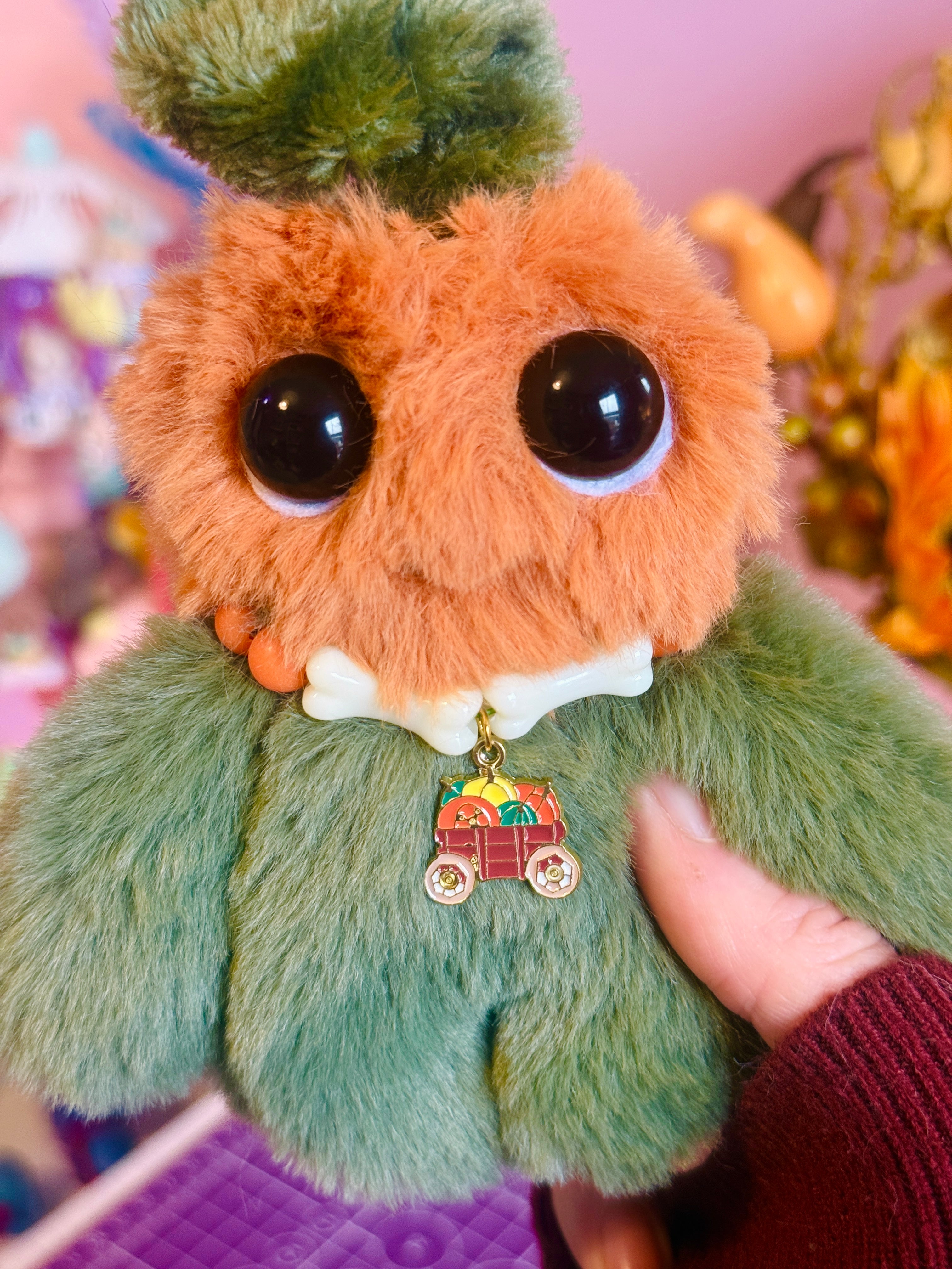 PUMPKIN PICKER PALMPUFF (A) - Handmade Mini Luxury Weighted Doll