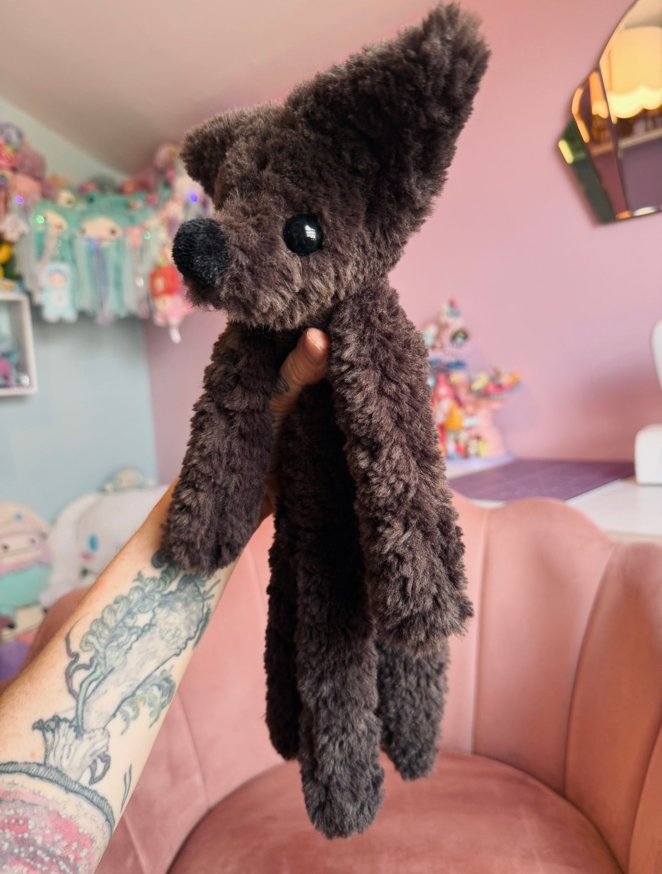 LARGE CURLY CHOCOLATE FOX (A) - Handmade Luxury Weighted Plush Doll