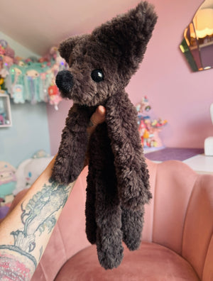 LARGE CURLY CHOCOLATE FOX (A) - Handmade Luxury Weighted Plush Doll