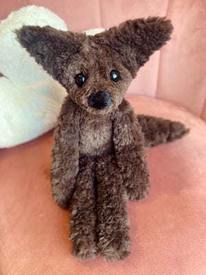 LARGE CURLY CHOCOLATE FOX (A) - Handmade Luxury Weighted Plush Doll