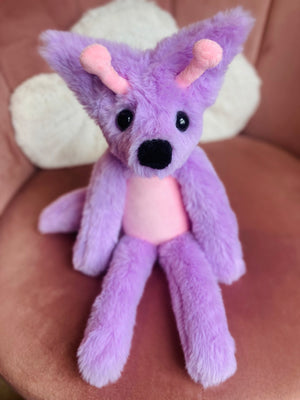 GLOW-IN-THE-DARK LAVENDER ALIEN FOX - Handmade Luxury Weighted Plush Fluffy Fox Doll